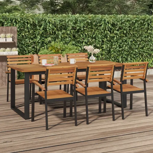 Gossi masa gradina picioare forma de u 200x90x75 cm lemn masiv acacia