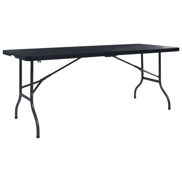 Gossi masa gradina pliabila, negru, 180x75x72 cm, hdpe imitatie ratan