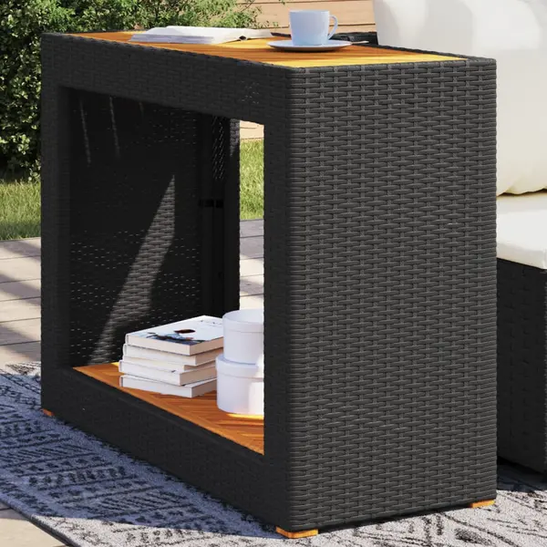 Gossi masa laterala de gradina blat lemn negru 100x40x75 cm poliratan