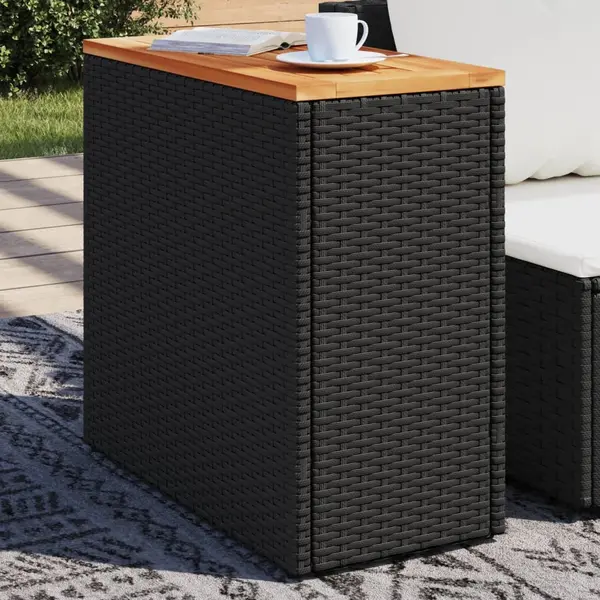 Gossi masa laterala de gradina blat lemn negru 58x27,5x55cm poliratan