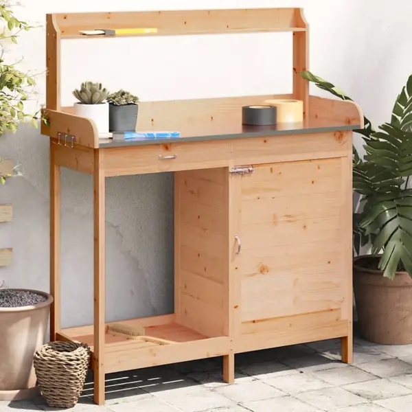 Gossi masa plantare cu dulap, maro, 110,5x45x124,5 cm lemn masiv brad