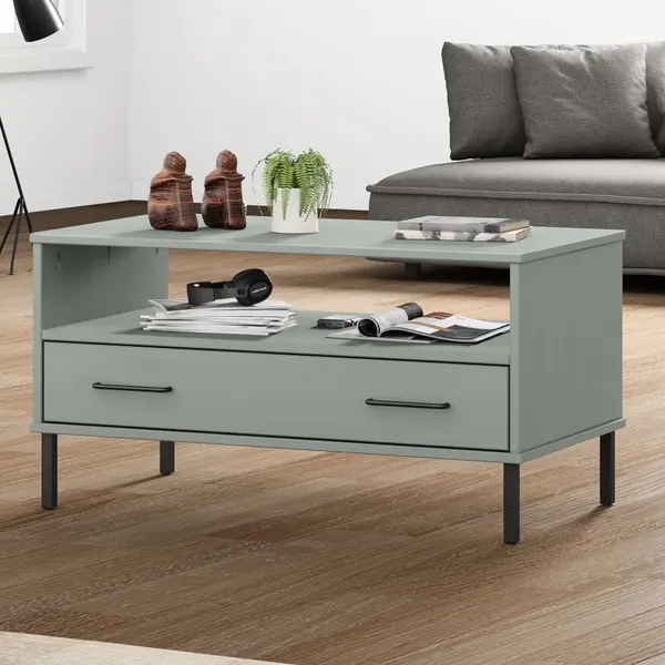 Gossi masuta cafea picioare metalice gri 85x50x45cm lemn masiv oslo