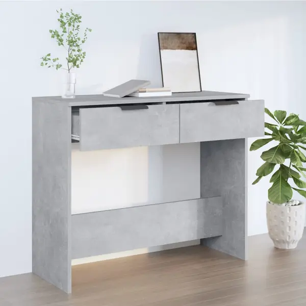 Gossi masuta consola, gri beton, 90x36x75 cm, lemn prelucrat