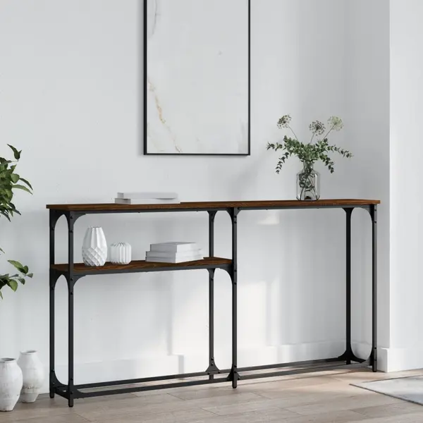 Gossi masuta consola, stejar maro, 145x22,5x75 cm, lemn prelucrat