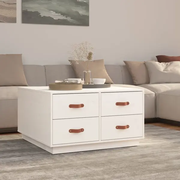 Gossi masuta de cafea, alb, 80x80x45 cm, lemn masiv de pin