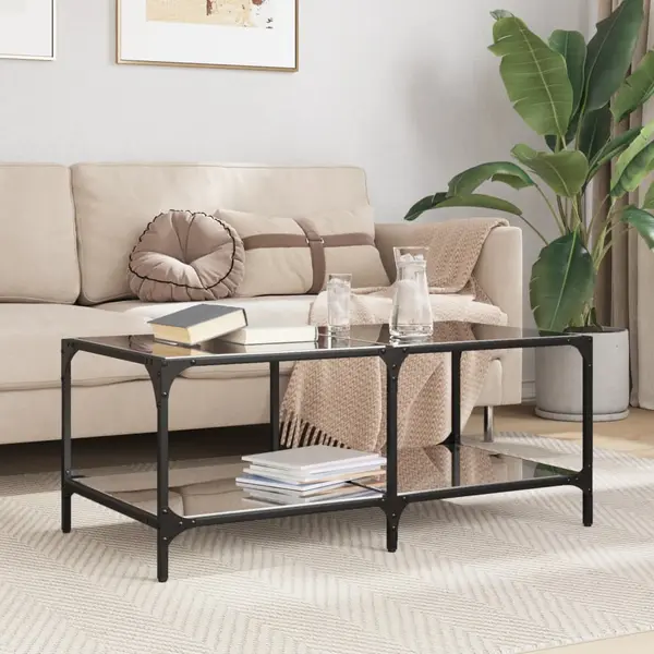 Gossi masuta de cafea cu blat din sticla neagra 98,5x50x40 cm otel
