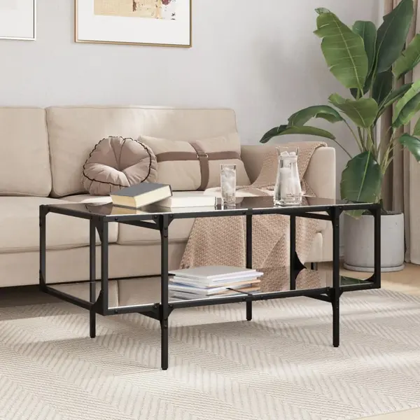 Gossi masuta de cafea cu blat din sticla neagra 98,5x50x45 cm otel