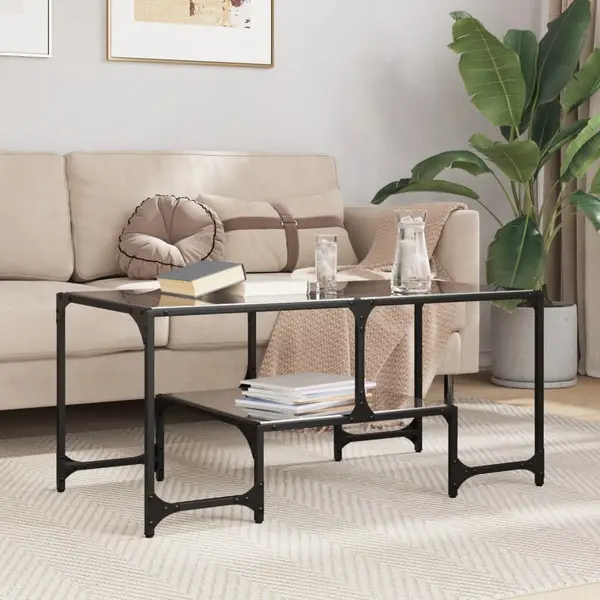 Gossi masuta de cafea cu blat din sticla neagra 98,5x50x45 cm otel