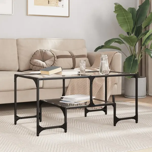 Gossi masuta de cafea cu blat sticla transparenta 98,5x50x45 cm otel