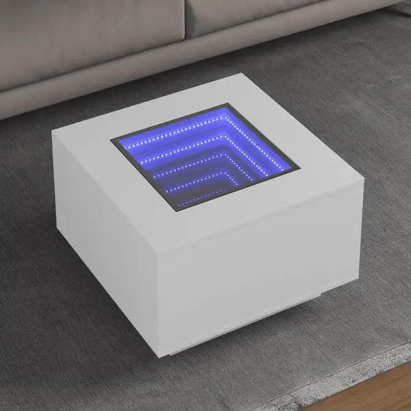 Gossi masuta de cafea cu led, alb, 60x60x40 cm, lemn prelucrat
