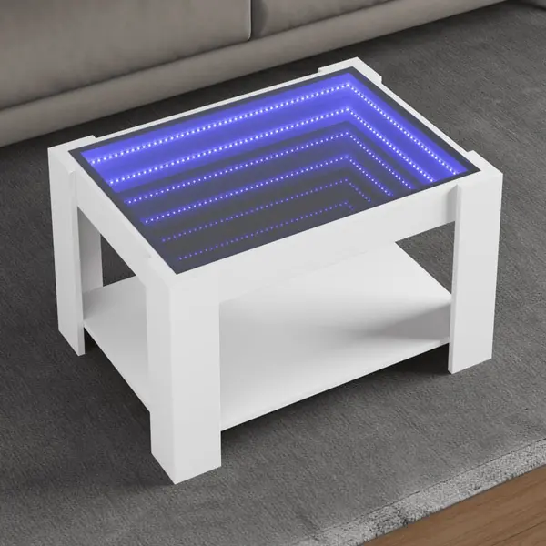 Gossi masuta de cafea cu led, alb, 73x53x45 cm, lemn prelucrat