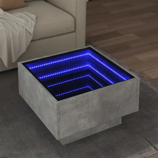 Gossi masuta de cafea cu led, gri beton, 50x50x30 cm, lemn prelucrat