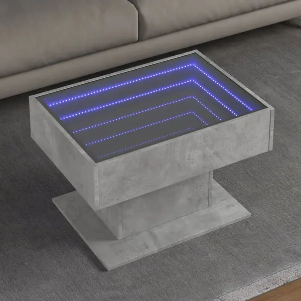 Gossi masuta de cafea cu led, gri beton, 70x50x45 cm, lemn prelucrat