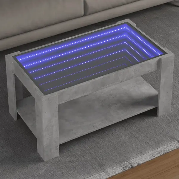Gossi masuta de cafea cu led, gri beton, 93x53x45 cm, lemn prelucrat