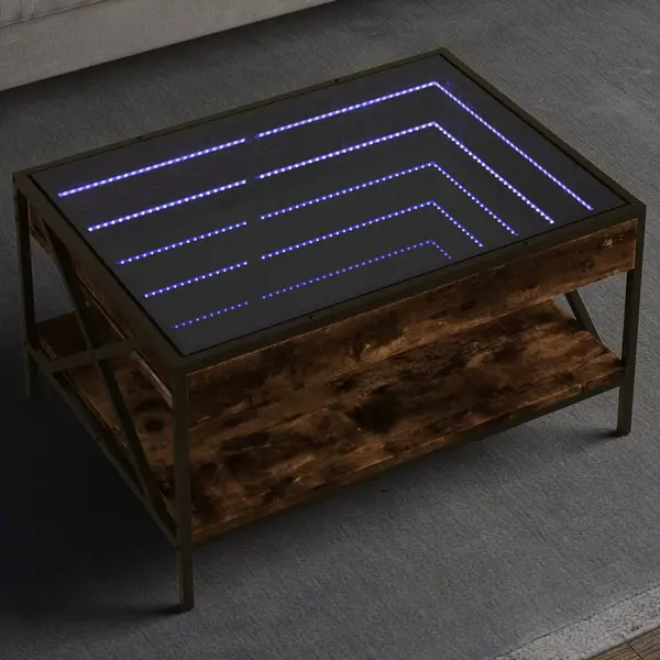 Gossi masuta de cafea cu led infinity, stejar fumuriu, 70x50x38 cm
