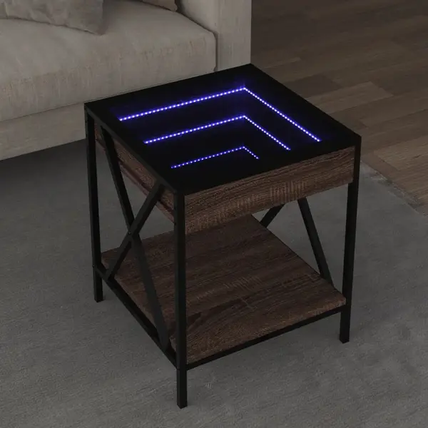 Gossi masuta de cafea cu led infinity, stejar maro, 40x40x49 cm