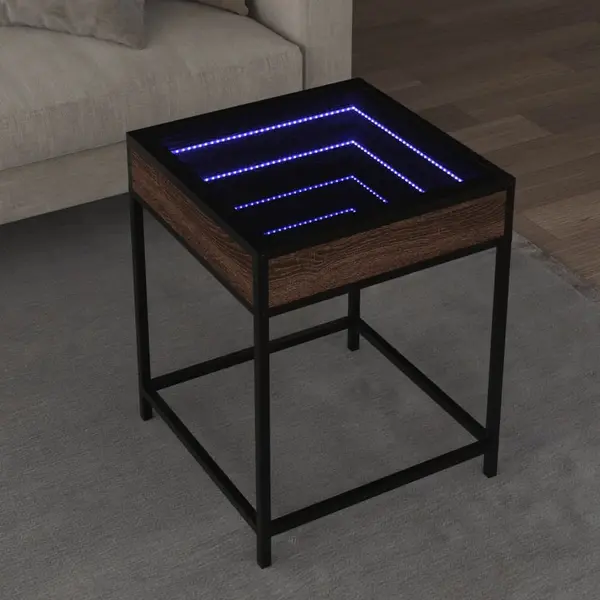 Gossi masuta de cafea cu led infinity, stejar maro, 40x40x51 cm