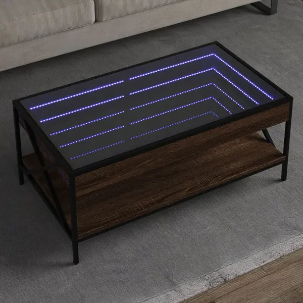 Gossi masuta de cafea cu led infinity, stejar maro, 90x50x38 cm