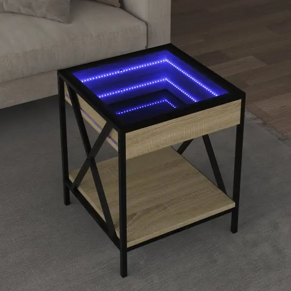 Gossi masuta de cafea cu led infinity, stejar sonoma, 40x40x49 cm