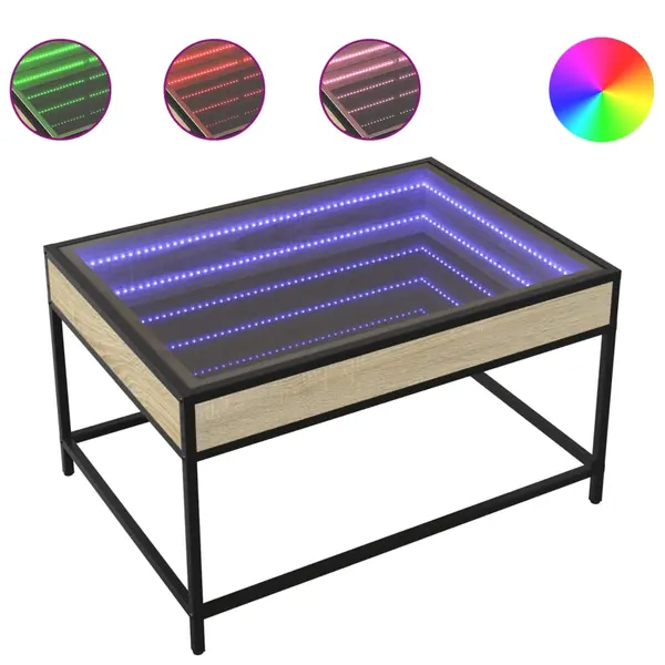 Gossi masuta de cafea cu led infinity, stejar sonoma, 70x50x41 cm
