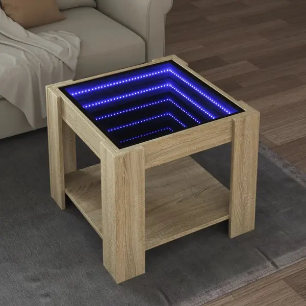 Gossi masuta de cafea cu led stejar sonoma 53x53x45 cm lemn prelucrat