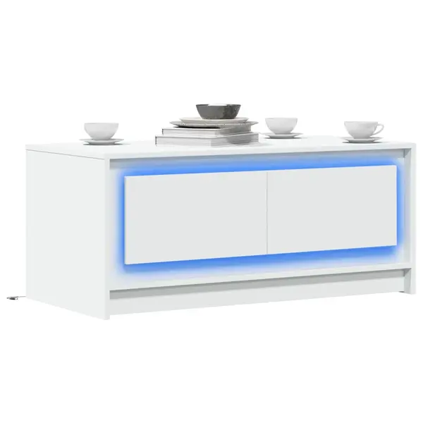 Gossi masuta de cafea cu lumini led, alb, lemn prelucrat