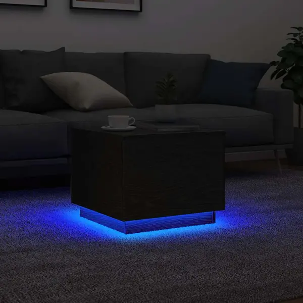 Gossi masuta de cafea cu lumini led stejar negru 50x50x40 cm