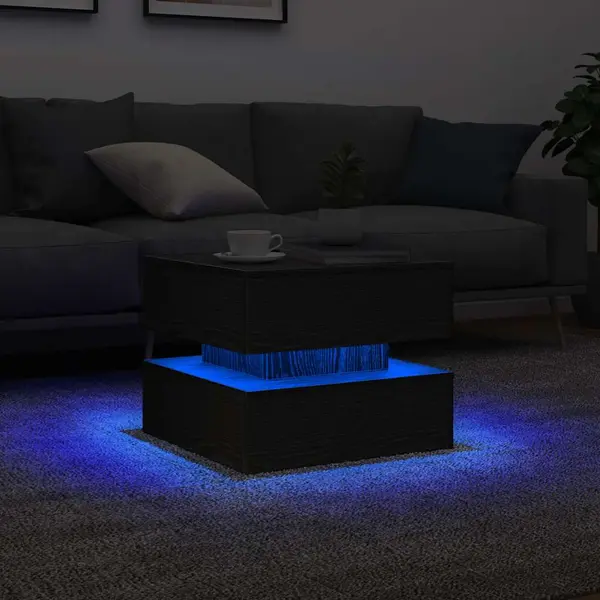 Gossi masuta de cafea cu lumini led stejar negru 50x50x40 cm