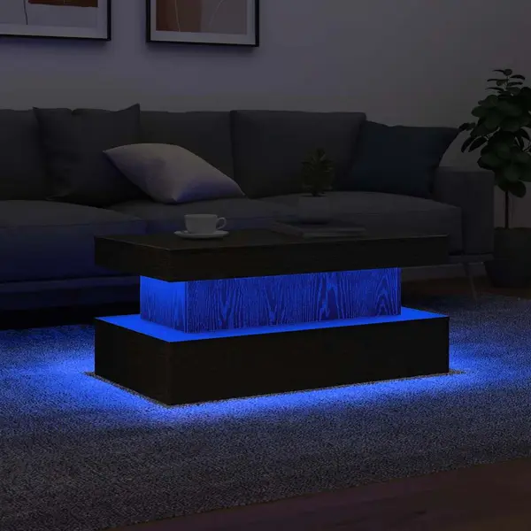 Gossi masuta de cafea cu lumini led stejar negru 90x50x40 cm