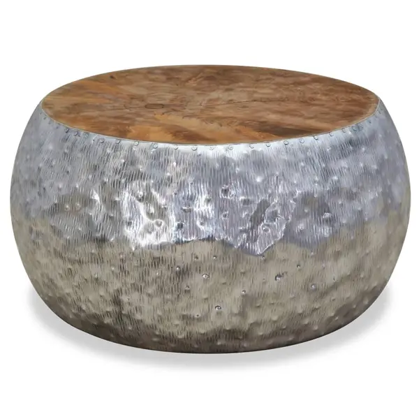 Gossi masuta de cafea din aluminiu si tec, 60 x 60 x 30 cm