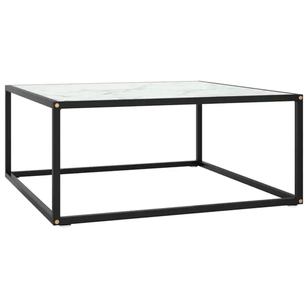 Gossi masuta de cafea, neagra cu sticla alba marmorata, 80x80x35 cm