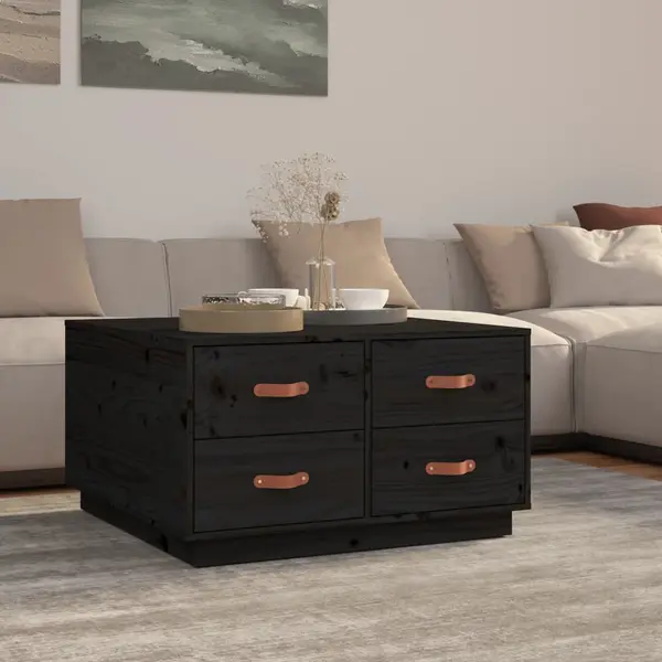 Gossi masuta de cafea, negru, 80x80x45 cm, lemn masiv de pin