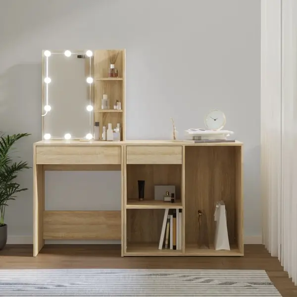 Gossi masuta de toaleta cu led si dulap, stejar sonoma lemn prelucrat