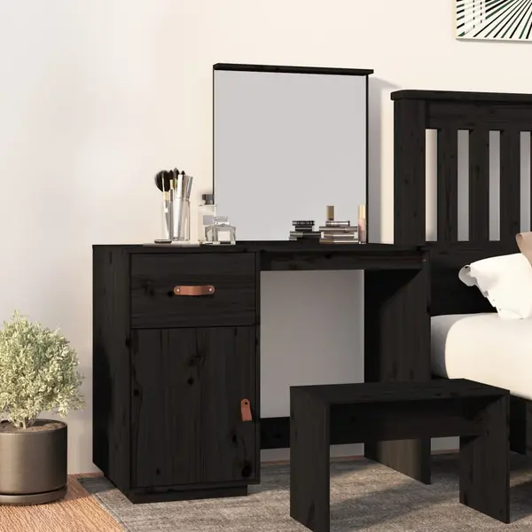 Gossi masuta de toaleta, negru, 95x50x134 cm, lemn masiv de pin