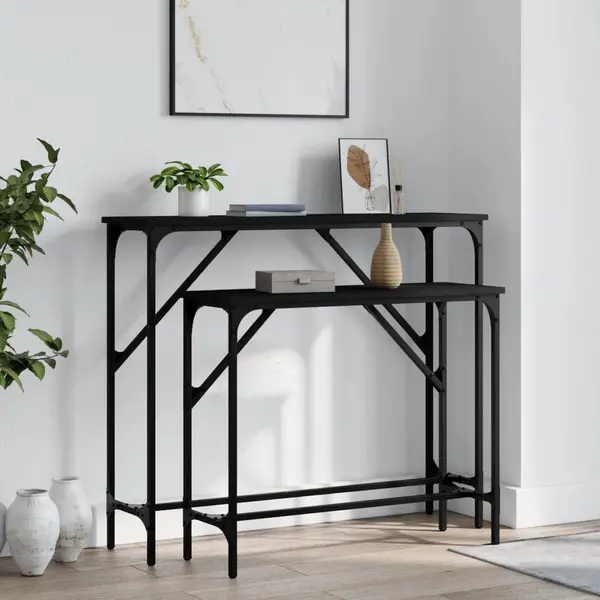 Gossi masute console, 2 buc., negru, lemn compozit