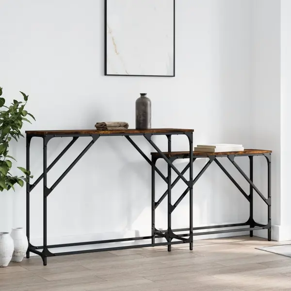 Gossi mese console suprapuse, 2 buc, stejar fumuriu, lemn prelucrat