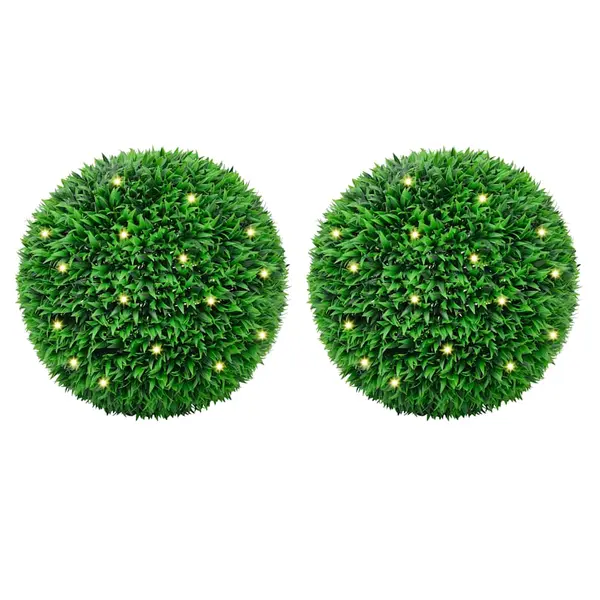 Gossi mingi artificiale din lemn de cimis cu lumini led 2 buc verde