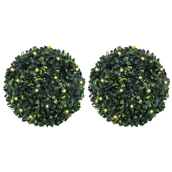 Gossi mingi artificiale din lemn de cimis cu lumini led 2 buc verde