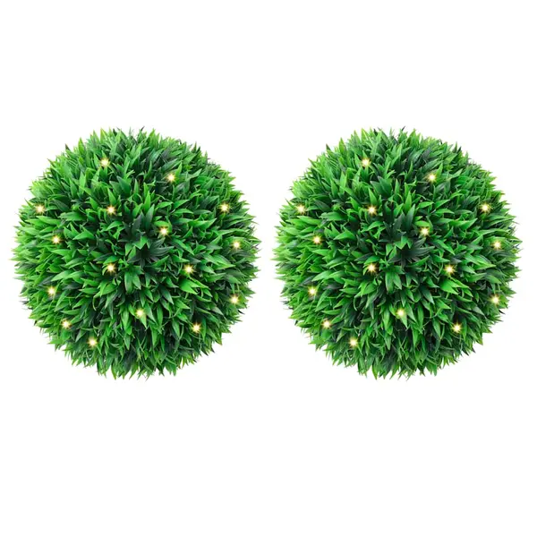 Gossi mingi artificiale din lemn de cimis cu lumini led 2 buc verde