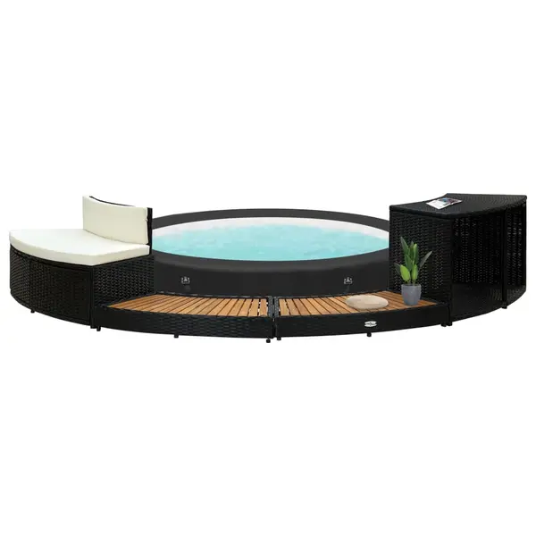 Gossi mobilier de imprejmuire spa, negru, poliratan si lemn de acacia