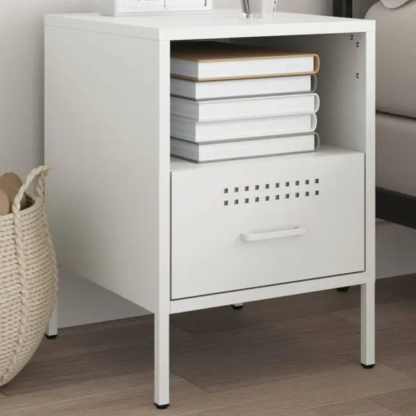 Gossi noptiera, alb, 36x39x50,5 cm, otel laminat la rece
