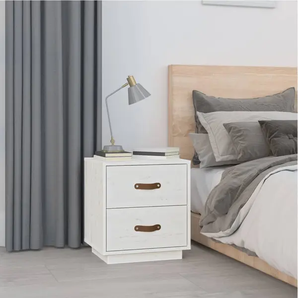 Gossi noptiera, alb, 40x34x45 cm, lemn masiv de pin