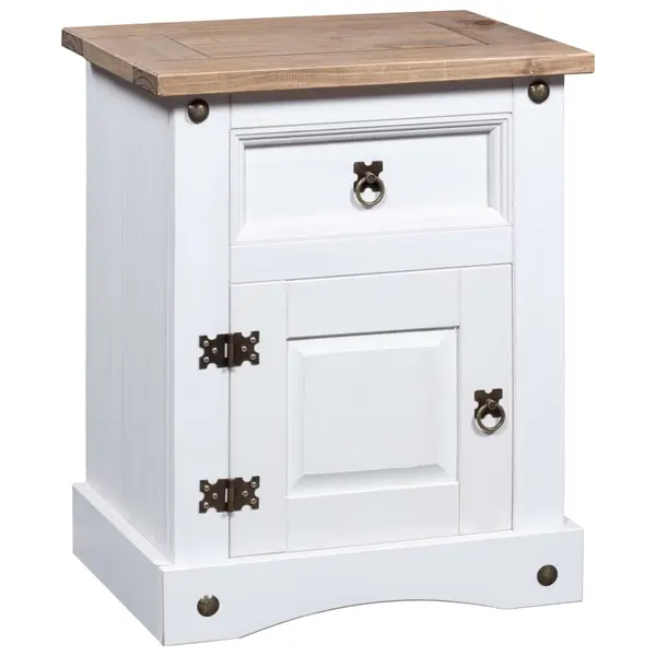 Gossi noptiera, alb, 53x39x66 cm, lemn de pin mexican, gama corona