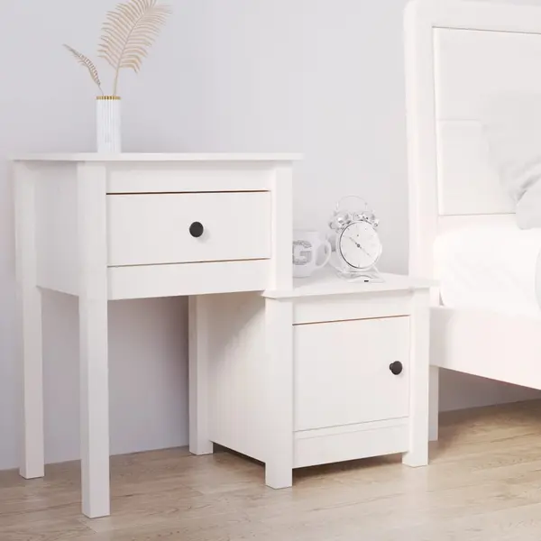 Gossi noptiera, alb, 79,5x38x65,5 cm, lemn masiv de pin