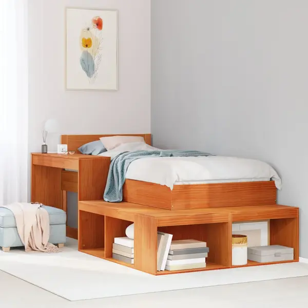 Gossi noptiera cu birou, maro ceruit, 222x122x75 cm lemn masiv de pin