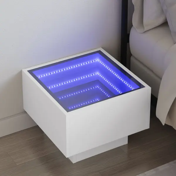 Gossi noptiera cu led infinity, alb, 40x40x30 cm