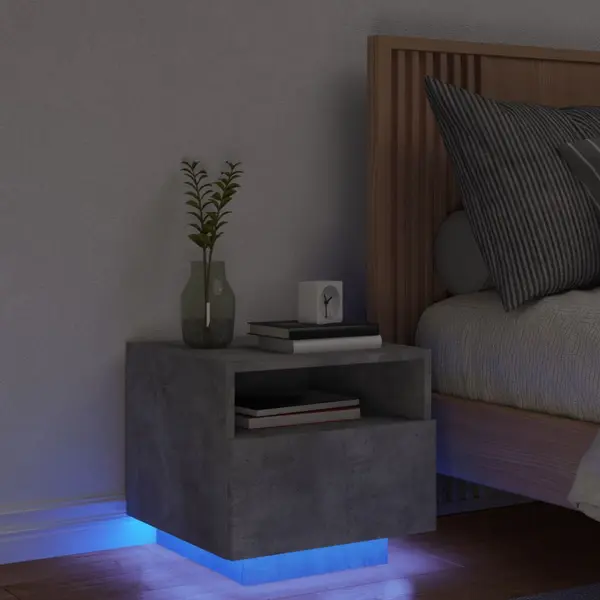 Gossi noptiera cu lumini led, gri beton, 40x39x37 cm