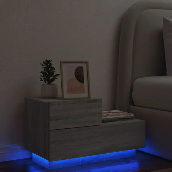 Gossi noptiera cu lumini led, gri sonoma, 70x36x40,5 cm