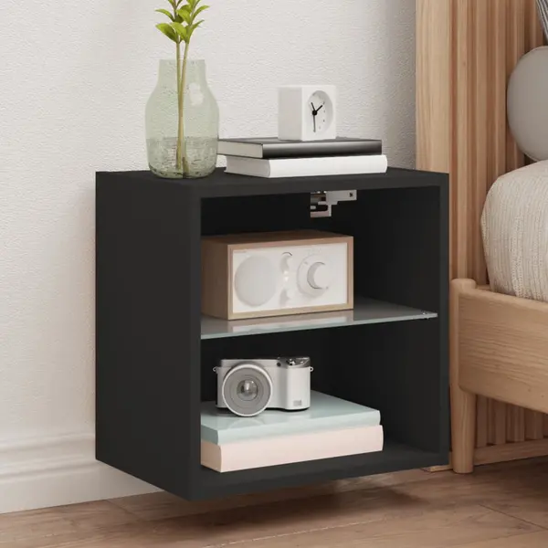 Gossi noptiera cu lumini led montata pe perete, negru