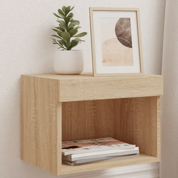 Gossi noptiera cu lumini led montata pe perete, stejar sonoma